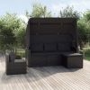 4 Piece Patio Sofa Set with Cushions Black Poly Rattan