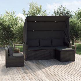 4 Piece Patio Sofa Set with Cushions Black Poly Rattan
