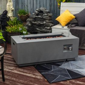 42inch Rectangle Steel Fire Pit Outdoor Fire Table with Glass Wind Guard