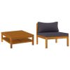 2 Piece Patio Sofa Set with Dark Gray Cushions Acacia Wood