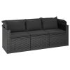 4 Piece Patio Sofa Set with Cushions Black Poly Rattan