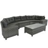 GO 8-pieces Outdoor Wicker Round Sofa Set, Half-Moon Sectional Sets All Weather, Curved Sofa Set With Rectangular Coffee Table