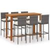 7 Piece Patio Bar Set with Cushions Gray