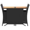 3 Piece Bistro Set with Cushions Black Poly Rattan
