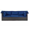 U_Style Outdoor Patio Rectangle Daybed with Retractable Canopy, Wicker Furniture Sectional Seating with Washable Cushions, Backyard