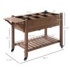 Outsunny Raised Garden Bed with 8 Grow Grids, Wooden Outdoor Plant Box Stand with Folding Side Table and Wheels, 49" x 21" x 34", for Vegetables