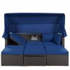 U_Style Outdoor Patio Rectangle Daybed with Retractable Canopy, Wicker Furniture Sectional Seating with Washable Cushions, Backyard