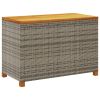 Patio Storage Box Gray 43.3"x21.7"x24.8" Poly Rattan Acacia Wood