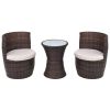 3 Piece Bistro Set with Cushions Poly Rattan Brown