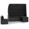 4 Piece Patio Sofa Set with Cushions Black Poly Rattan