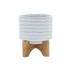 5" TEXTURED PLANTER W/ STAND, WHITE