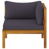 Sectional Corner Sofa with Dark Gray Cushions Solid Acacia Wood
