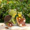 Garden Statue Cute Frog Face Turtles Figurines,Solar Powered Resin Animal Sculpture with 3 Led Lights for Patio