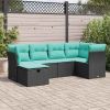 6 Piece Patio Sofa Set with Cushions Black Poly Rattan