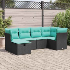 6 Piece Patio Sofa Set with Cushions Black Poly Rattan