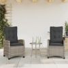 3 Piece Bistro Set with Cushions Gray Poly Rattan
