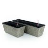 2-Pack Smart Self-watering Rectangle Planter for Indoor and Outdoor - Hand Woven Wicker - Gray - as Pic