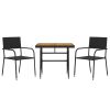3 Piece Patio Dining Set Poly Rattan Black