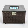 Outdoor Gas Fire Pit Square Dark Brown Wicker with Glass Rocks