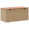 Patio Storage Box Beige 43.3"x19.7"x21.3" Poly Rattan Acacia Wood