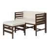 Contemporary 3-Piece Modular Acacia Wood Left and Right Arm Chairs and Ottoman - Dark Brown