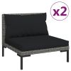 3 Piece Patio Lounge Set Dark Gray Half Round Poly Rattan