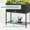 Outsunny Raised Garden Bed, Elevated Planter Box with Rattan Wicker Look, Tool Storage Shelf