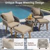 K&K 5 Pieces Patio Furniture Chair Sets, Patio Conversation Set With Wicker Cool Bar Table, Ottomans,Outdoor Furniture Bistro Sets for Porch,Backyard