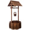 Rustic Wooden Wishing Well Planter Outdoor Home Décor for Patio, Garden, Yard w/Hanging Bucket - as Pic