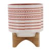 10" AZTEC PLANTER W/ WOOD STAND, ORANGE