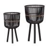 S/2 BAMBOO FOOTED PLANTERS 10/12", BLACK - as Pic