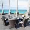 Direct Wicker Outdoor 9 Piece Patio Wicker Gas Fire Pit Set Round Table With Arm Chairs