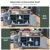K&K Outdoor Kitchen Island, Rolling Bar Cart & Storage Cabinet, Farmhouse Solid Wood Outdoor Grill Table with Stainless Steel Top, Spice Rack