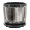 S/2 5/6" VERTICAL LINES PLANTER W/ SAUCER, BLACK