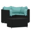 4 Piece Patio Lounge Set with Cushions Black Poly Rattan
