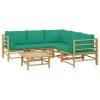 6 Piece Patio Lounge Set with Green Cushions Bamboo