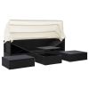 Patio Lounge Bed with Roof Black Poly Rattan