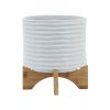 8" TEXTURED PLANTER W/ STAND, WHITE