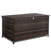120 Gal. Outdoor Wicker Storage Box Waterproof, Resin Rattan Deck Box