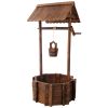 Rustic Wooden Wishing Well Planter Outdoor Home Décor for Patio, Garden, Yard w/Hanging Bucket - as Pic