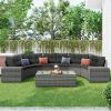 GO 8-pieces Outdoor Wicker Round Sofa Set, Half-Moon Sectional Sets All Weather, Curved Sofa Set With Rectangular Coffee Table
