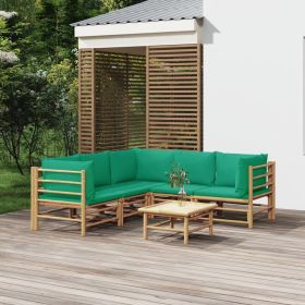 6 Piece Patio Lounge Set with Green Cushions Bamboo
