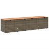 Patio Storage Box Gray 86.6"x19.7"x21.3" Poly Rattan Acacia Wood