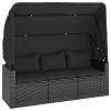 4 Piece Patio Sofa Set with Cushions Black Poly Rattan