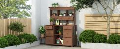 TOPMAX Garden Potting Bench Table, Rustic and Sleek Design with Multiple Drawers and Shelves for Storage, Brown