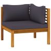 Sectional Corner Sofa with Dark Gray Cushions Solid Acacia Wood