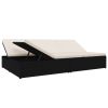 Convertible Sun Bed with Cushions Poly Rattan Black