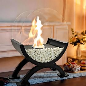 Round Glass Large Tabletop Fireplace 12.5" H