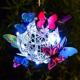 1pc LED Solar Butterfly Ball Wind Chime (Color: White Light)