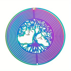1pc Colorful Tree Of Life Wind Chime Spinner Laser Cut 3D (Model: Round, size: 10cm/3.94inch)